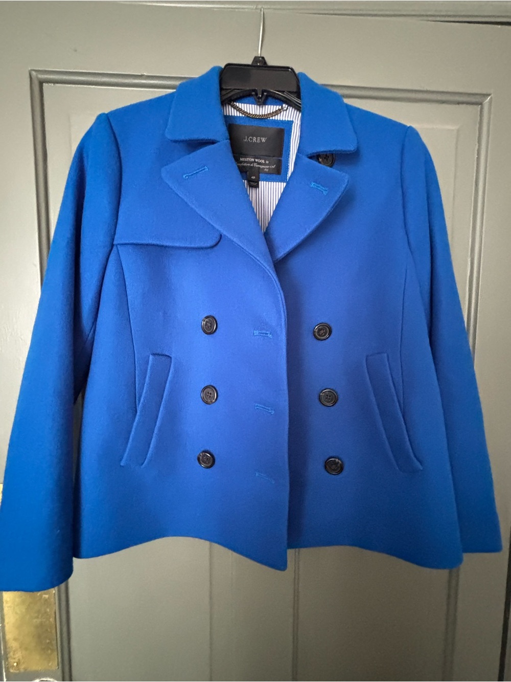 J. Crew Women's Double-Breasted Melton Wool Peacoat Cobalt Blue